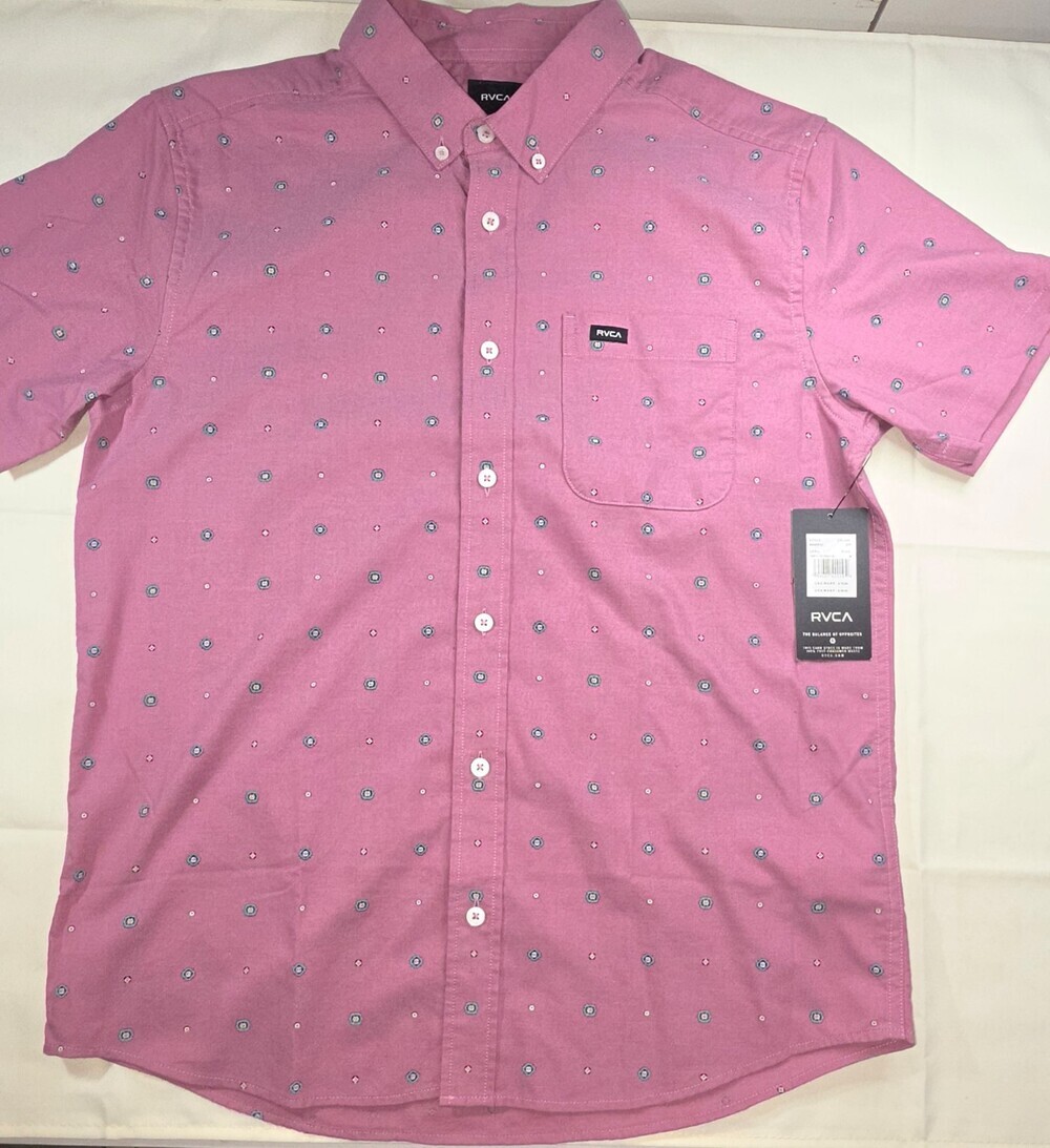 NWT RVCA Style M502VRTD Men's Button Down Shirt Short Sleeve Size M sku214